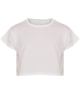 Loxdonz girls Basic Dance crop Top Kids Plain Short Sleeve crop T-Shirt Tees Top (13 Years, White)
