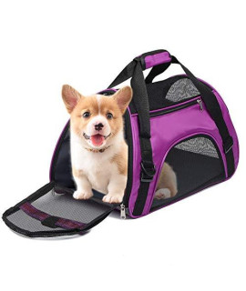 Anyifan Airline Approved Dog and Cat Carrier, Collapsible Soft-Sided Portable Travel Breathable Pet Bag Safety Zippers for Kitten Cat Puppy Dog Car Seat Safe (Small, Purple)
