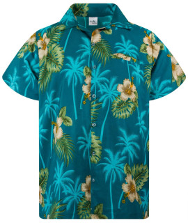 King Kameha Funky Hawaiian Shirt, Shortsleeve, Small Flower, Petrolgreen, S