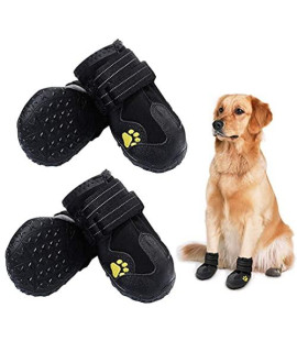Pkztopia Waterproof Dog Boots, Dog Outdoor Shoes, Pet Rain Boots, Running Shoes For Medium To Large Dogs With Two Reflective Fastening Straps And Rugged Anti-Slip Sole (256 X 197, Black 4Pcs)