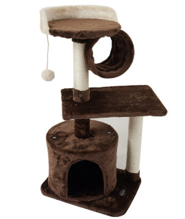 FISH&NAP US01KF Cute Cat Tree for Indoor Cat Tower Cat Condo Sisal Scratching Posts with Jump Platform and Cat Ring Cat Furniture Activity Center Kitten Play House Coffee