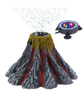Uniclife Aquarium Volcano Ornament Kit Realistic Resin Volcanic Decoration with Air Stone Bubbler colorful LED Light Decor for Fish Tank Landscape Addition and Oxygenation