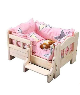FENGHUANG Dog Boutique Solid Wood Dog Bed Comfortable Mattress Indoor Small and Medium Dog Four Seasons Universal,4,L