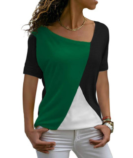 Sarin Mathews Womens Shirts Casual Tee Shirts Short Sleeve Patchwork Color Block Loose Fits Tunic Tops Blouses Inkgreen+Black 2Xl