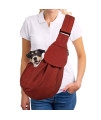 Lukovee Pet Sling, Hand Free Dog Sling carrier Adjustable Padded Strap Tote Bag Breathable cotton Shoulder Bag Front Pocket Safety Belt carrying Small Dog cat Puppy Machine Washable (RRN, M)