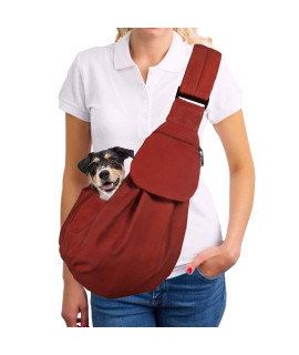 Lukovee Pet Sling, Hand Free Dog Sling carrier Adjustable Padded Strap Tote Bag Breathable cotton Shoulder Bag Front Pocket Safety Belt carrying Small Dog cat Puppy Machine Washable (RRN, M)