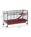 PawHut 41" L Small Animal Cage Rabbit Guinea Pig Hutch Ferret Pet Play House with Feeder, Rolling Wheels, Platform, Ramp