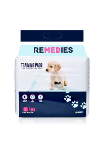 REMEDIES Ultra Absorbent Puppy Training Pads Pack of 100 Heavy-Duty Disposable Dog Pee Pads with Super Absorbent Fluff Fill- 100% Waterproof Indoor Pet Training Pads for Floor & Crates- 22 x 22