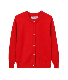 SMILINg PINKER girls cardigan Sweater School Uniforms Button Long Sleeve Knit Tops (Red, 3-4T)