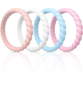 Thunderfit Thin Braided Silicone Wedding Rings For Women (Faint Red, Light Blue, Blush Pink, White, 95-10 (198Mm))