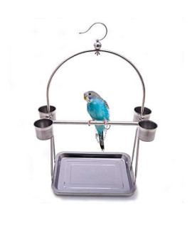 Bird Platform Playground Stainless Steel Perch gym Stand with Food Bowls for Parrot Macaw African grey Budgies Parakeet conure cage Exercise Toy (M)