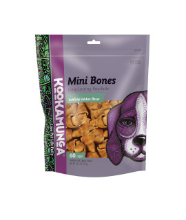Kookamunga Mini Bones 60 Count, Long-Lasting Rawhide Artificial Chicken Flavor Chew for Small Dogs