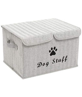 Morezi Large Dog Toy Storage Box With Lid Basket Organizer - Perfect Collapsible Bin For Living Room, Playroom, Closet, Home Organization - Gray Stripe