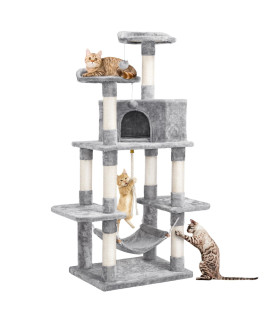 Yaheetech 59 Inches Multi-Level Cat Tree Condos Stand Furniture Climber Castle With Cat Scratching Posts Plush Perch And Hammock For Kittenscats And Pets