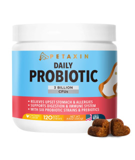 Petaxin Probiotics for Dogs - 6 Strains with Prebiotics - Supports Digestive and Immune System - Relief for Diarrhea, Bad Breath, Allergies, Gas, Constipation, Hot Spots - Made in USA - 120 Chews