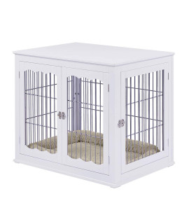 Unipaws Furniture Style Dog Crate End Table With Cushion Wooden Wire Pet Kennels With Double Doors Large Dog House Indoor Use