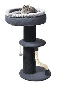 Max & Marlow Luxury Cat Pedestal Bed & Cat Activity Tree (39" Tall) | Includes Sky-Top Plush, Round Bed Platform (18" Diameter) | Features Hanging Cat Toy & Rope for Scratching & Clawing