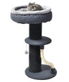 Max & Marlow Luxury Cat Pedestal Bed & Cat Activity Tree (39" Tall) | Includes Sky-Top Plush, Round Bed Platform (18" Diameter) | Features Hanging Cat Toy & Rope for Scratching & Clawing