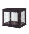 unipaws Furniture Style Dog crate End Table with cushion, Wooden Wire Pet Kennels with Double Doors, Large Dog House Indoor Use