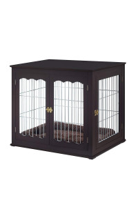 unipaws Furniture Style Dog crate End Table with cushion, Wooden Wire Pet Kennels with Double Doors, Large Dog House Indoor Use