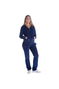 Yasumond Womens Velour Tracksuit Set Soft Sports Joggers Outfits 2 Pieces Sweatsuits Zip Up Hoodies and Sweatpants (Navy, XL)