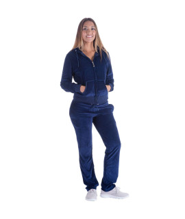 Yasumond Womens Velour Tracksuit Set Soft Sports Joggers Outfits 2 Pieces Sweatsuits Zip Up Hoodies and Sweatpants (Navy, XL)