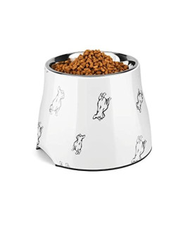 Flexzion Elevated Dog Bowl with Removable Stainless Steel Pet Feeder for Food and Water, No Tip Non Slip Rubber Base, Single Raised Dog Bowl for Small Medium Dogs Cats, 20 Fl Oz, White/Bulldog