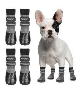 Bingpet Anti-Slip Dog Socks,Waterproof Paw Protectors With Reflective Straps Traction Control For Indoor & Outdoor Wear, 4Pcs