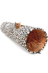 LeerKing Extra Long cat Tunnel 51(L) Dia 12 for Large Fat cat connectable crinkle Tube Indoor Outdoor Hideaway Toy for Kitty Bunny and Puppy Leopard