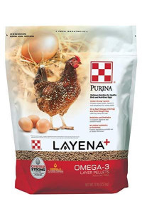 Purina Layena+ | Nutritionally Complete Layer Hen Feed | Omega 3 Formula - 10 Pound (10 lb) Bag