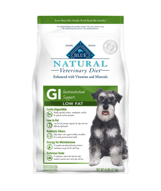 Blue Buffalo Natural Veterinary Diet GI Gastrointestinal Support Low Fat Dry Dog Food, Whitefish 6-lb bag