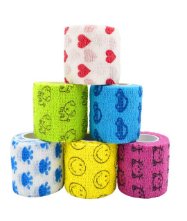 Stmandy Vet Tape wrap, wrap Bandage 2 inch 6 Rolls,Adhesive wrap Bandage for The Person or The Pets (cat,Dogs,Horse and Other Animal) who was injure or Have Wounds (Cartoon 6pcs)