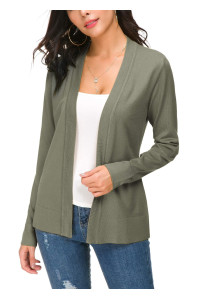 Womens Knit Cardigan Open Front Sweater Coat Long Sleeve (Xl, Washed Oliver)