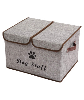 Geyecete Large Storage Boxes - Large Linen Fabric Foldable Storage Cubes Bin Box Containers With Lid And Handles For Dog Apparel Accessories, Dog Coats, Dog Toys, Dog Clothing(Grey)