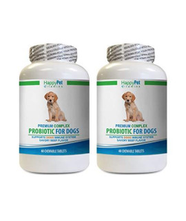 HAPPY PET VITAMINS LLC Dog probiotic Soft Chews - Dog Premium PROBIOTICS - Savory Beef Flavor - Stops Diarrhea Bad Gas Bad Breath - Gut Health - Dog Gas Relief - 2 Bottles (120 Treats)