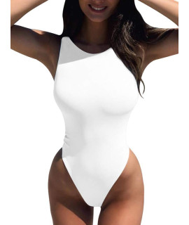 Lcnba Womens Sexy High Neck Sleeveless Bodysuit Basic Top Bodysuit Jumpsuit White L