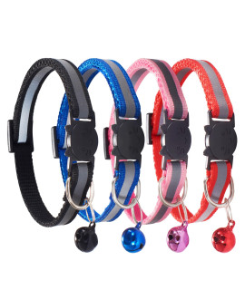 D-buy Cat Collars, Cat Collars with Bell, Breakaway Cat Collars, Reflective Cat Collars, Nylon Cat Collars with Bell, Collars for Cats, Collars for Puppies (4 Colors)