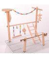 Bird Cage Play Stand Toy Set, Bird Playground Gym Hanging Chewing Toys Ladder Swing Accessories for Conure, Parakeets, Budgie, Cockatiels, Lovebirds, Parrot Wood Perch Cage Toys