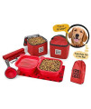 Mobile Dog Gear, Dine Away Dog Travel Bag for Medium and Large Dogs, Includes Lined Food Carriers and 2 Collapsible Dog Bowl, Collapsible Scooper and Placemat, Red