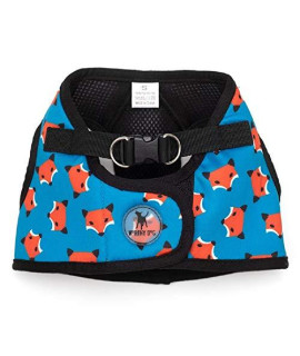 The Worthy Dog Printed Harness Red Fox Foxy Pattern Harness with Padded Mesh Velcro Adjustable, Outdoor, Easy Walk Vest for Small Medium Large Dogs, Blue Black Color