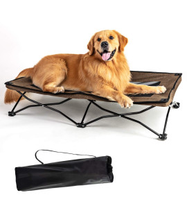 YEP HHO Large Elevated Folding Pet Bed Cot Travel Portable Breathable Cooling Textilene Mesh Sleeping Dog Bed 47 Inches Long (Coffee)