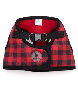 The Worthy Dog Printed Harness Buffalo Plaid Red and Black Plaid Pattern Harness with Padded Mesh Velcro Adjustable, Outdoor, Easy Walk Vest for Small Medium Large Dogs, Red/Black Color