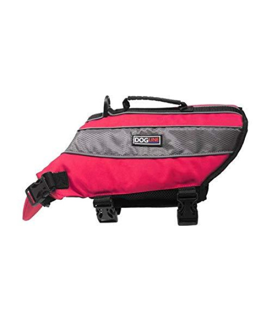 Dogline Dog Life Jacket - Dog Life Vest for Swimming and Boating in Hi-Viz Colors with Reflective Strips Mesh Underbelly for Draining and Drying and Top Carry Handle 22 to 28" Girth Neon Pink