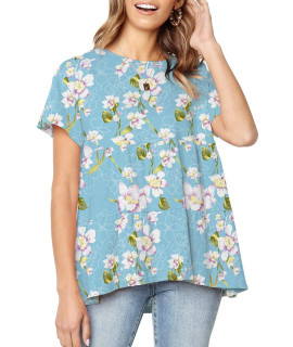 Defal Womens Summer Short Sleeve Loose T Shirt High Low Hem Babydoll Peplum Tops (X-Large, WZ Blue Floral)