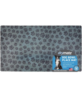 Drymate Pet Bowl Placemat, Dog cat Food Feeding Mat - Absorbent Fabric, Waterproof Backing, Slip-Resistant - Machine WashableDurable (USA Made) (16A x 28A) (Paw Dots Black)