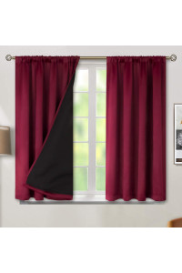 Bgment Thermal Insulated 100 Blackout Curtains For Bedroom With Black Liner, Double Layer Full Room Darkening Noise Reducing Rod Pocket Curtain (52 X 45 Inch, Burgundy Red, 2 Panels)