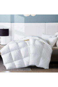 Whatsbedding White Lightweight Goose Feather And Down Comforter Queen - Luxurious Hotel Collection Bed Blanket Comforter -100 Cotton Cover Duvet Insert - Queen Size 88X88 Inch