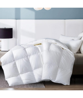 Whatsbedding White Lightweight Goose Feather And Down Comforter Queen - Luxurious Hotel Collection Bed Blanket Comforter -100 Cotton Cover Duvet Insert - Queen Size 88X88 Inch