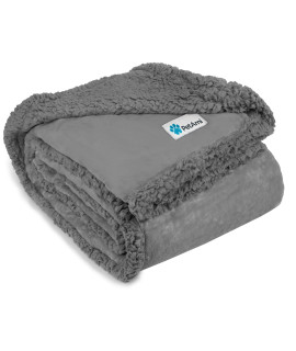 PetAmi WATERPROOF Dog Blanket for Bed, Couch, Sofa | Waterproof Dog Bed Cover for Large Dogs Puppies | Grey Sherpa Fleece Pet Blanket Furniture Protector | Reversible Microfiber | 80 x 60 (Light Grey)