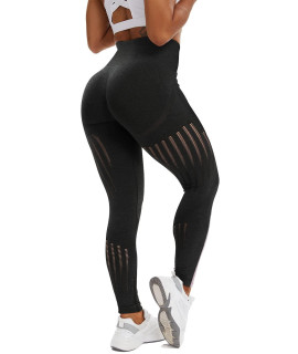 Cfr Women High Waist Yoga Pants Mesh Workout Vital Seamless Leggings 5 Cut Out Black M